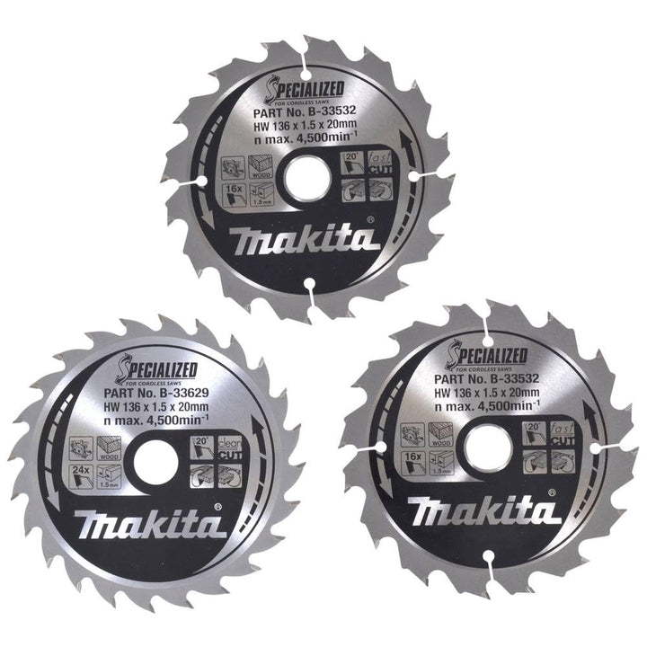 Makita B-33897 Specialized Sägeblatt - Set, 3-teilig, 136 mm für Akku - Handkreissägen
