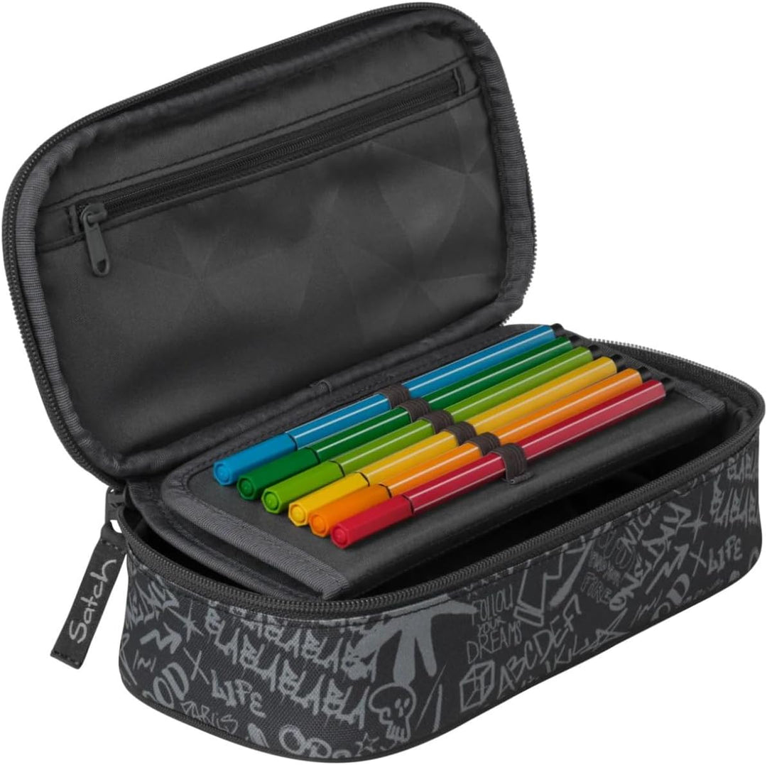 Satch Schlamperbox extra gross inkl. Trennfach Reissverschlussfach Stiftehalter Geodreieck Sichtfens