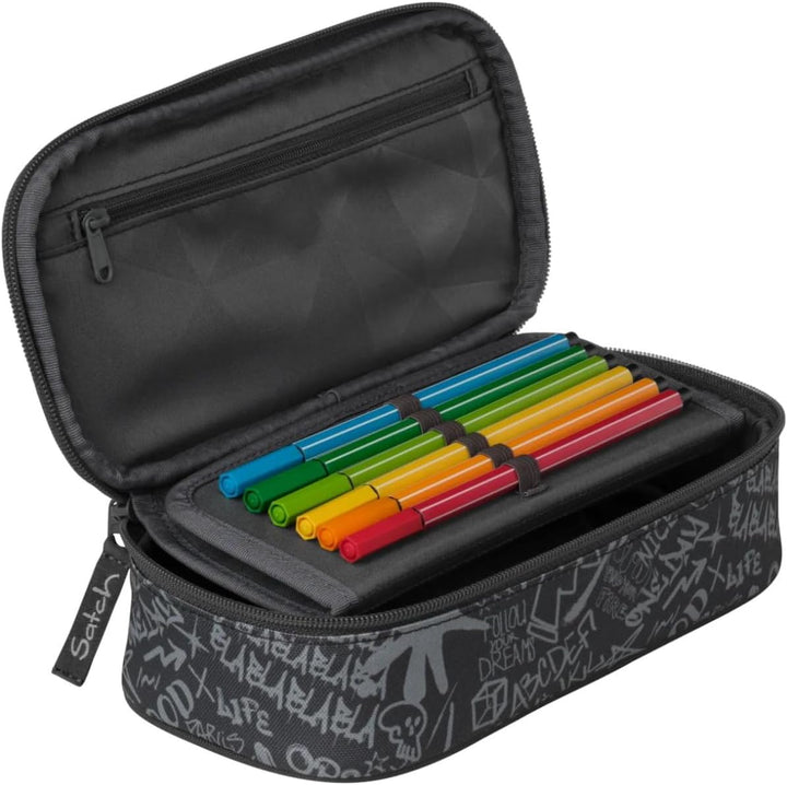Satch Schlamperbox extra gross inkl. Trennfach Reissverschlussfach Stiftehalter Geodreieck Sichtfens