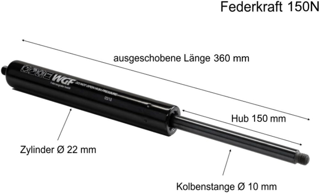 WAMO Gasdruckfedern/Gasdruckdämpfer ausgeschobene Länge 360mm - 150 N Ausschubkraft