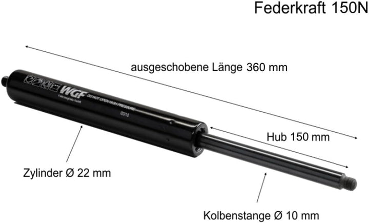 WAMO Gasdruckfedern/Gasdruckdämpfer ausgeschobene Länge 360mm - 150 N Ausschubkraft