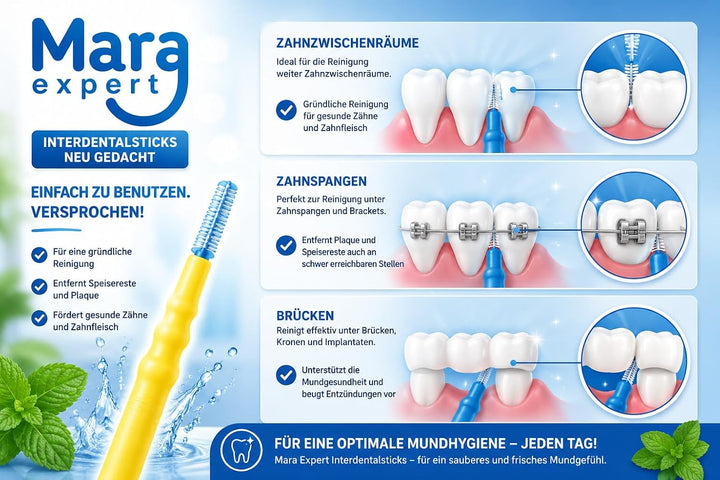 Interdentalbürsten 0,7 mm von MARA EXPERT | ISO 4 mittel breit | 6 x 32 Interdentalbürsten Gelb | Id