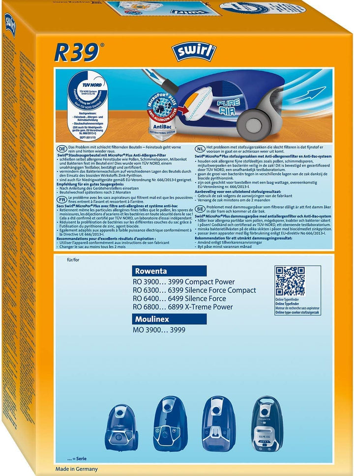 Rowenta RO3950 Staubsauger mit Beutel + 4er Pack Swirl R 39 Staubsaugerbeutel für Dauerhaft hohe Sau