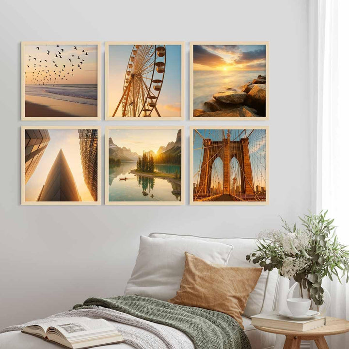 PHOTOLINI Bilderrahmen 30x30 Holz MDF Natur, 6er Set Bilderrahmen quadratisch 30x30, Foto Rahmen zum