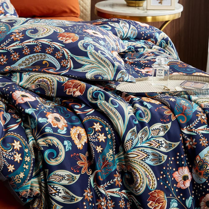Lanqinglv Boho Bettwäsche 155x220 cm Bohemian Grau Bunt Indischen Paisley Mandala Wende Bettwäsche S