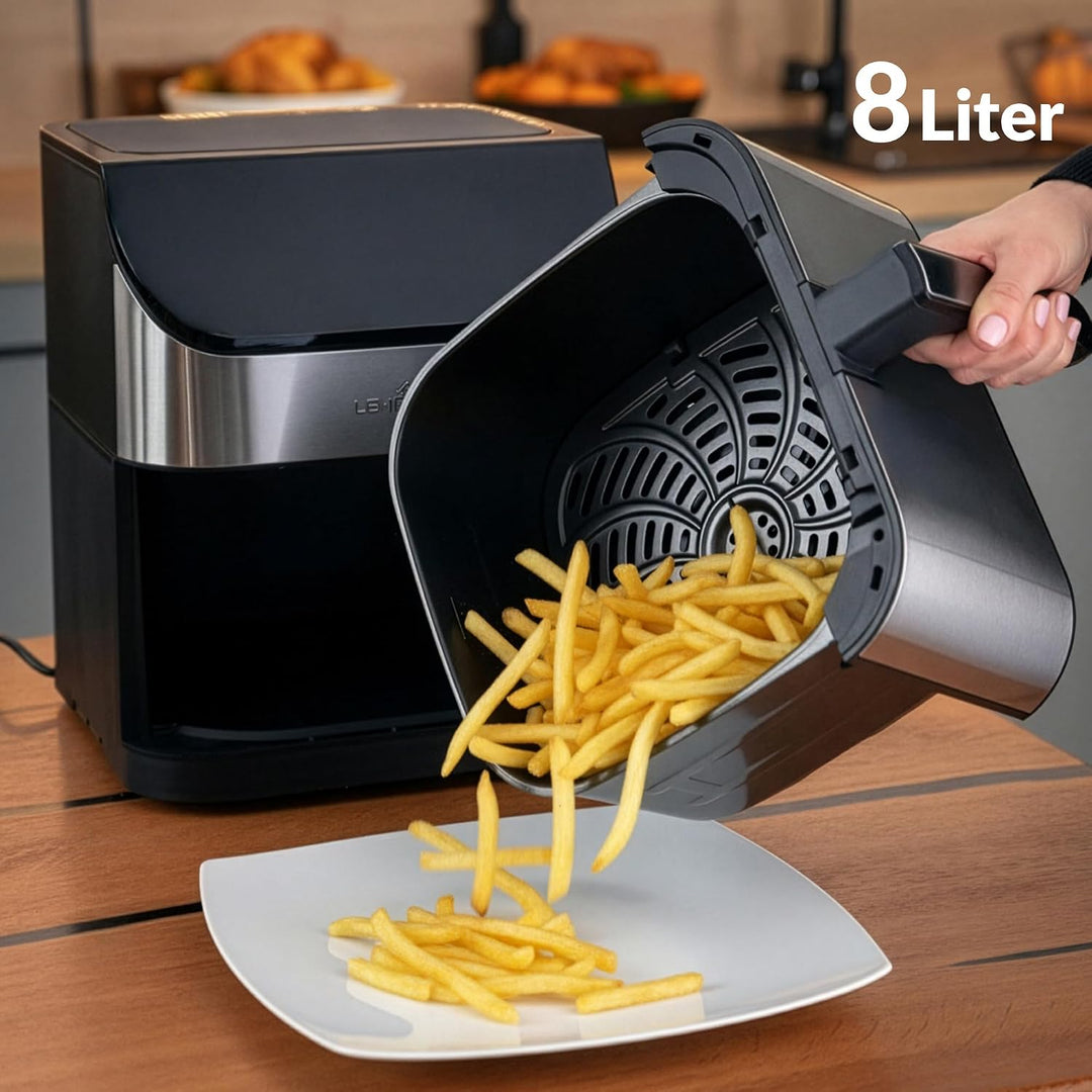 Lehmann Friteuse Heissluft XXL 1800 W, Heissluftfritteuse 8L mit bis zu 10 Programmen, Air Fryer mit