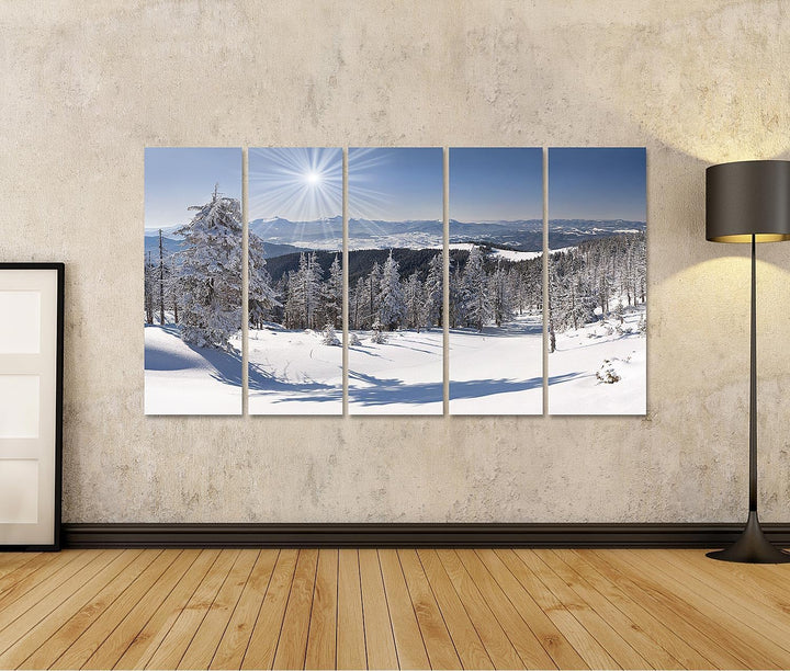 Bild Bilder auf Leinwand Schöne Winterlandschaft in den Bergen Wandbild Poster Leinwandbild VAZ, Lei