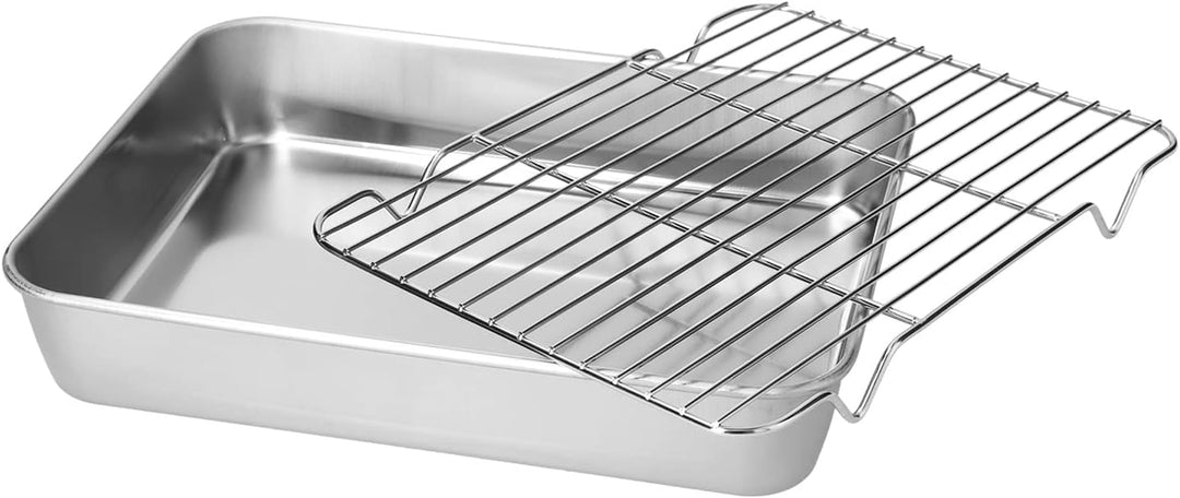 Bräter mit Rost aus Edelstahl, Rechteckige Ofenform mit Einsatzrost (26,5 x 20,5 cm), für Ofen, Gril