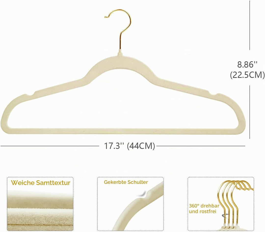 ManGotree Samt-Kleiderbügel mit 360° Drehbarem Goldhaken, rutschfeste Filz-Anzugbügel, Platzsparende