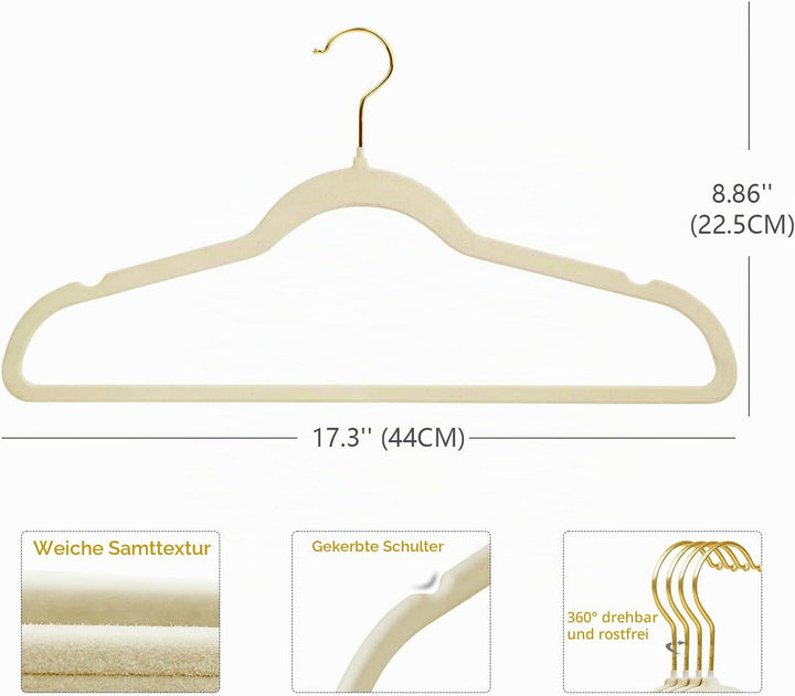 ManGotree Samt-Kleiderbügel mit 360° Drehbarem Goldhaken, rutschfeste Filz-Anzugbügel, Platzsparende
