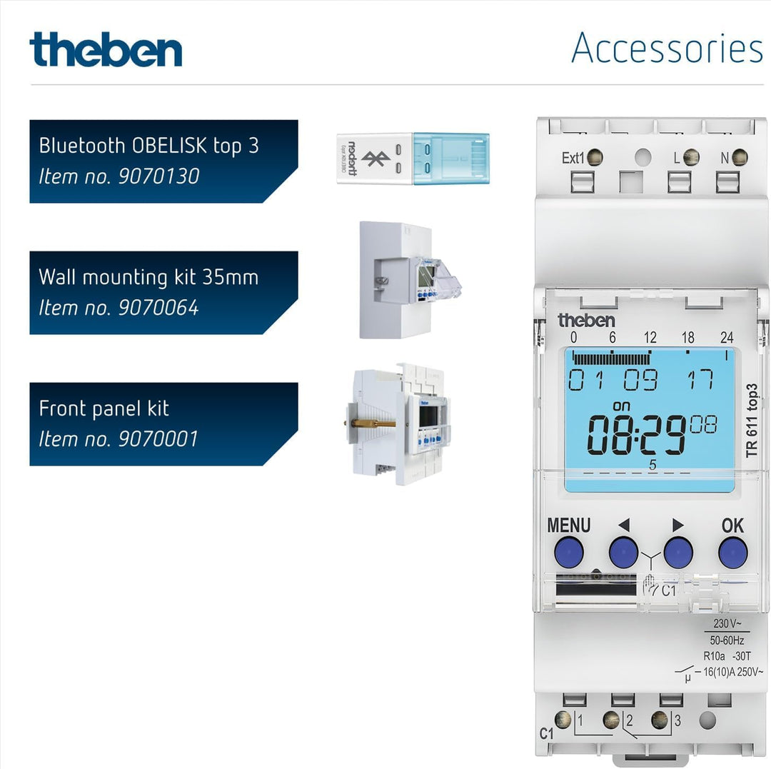 Theben 6110130 TR 611 top3 - Digitale 1-Kanal Zeitschaltuhr mit externem Eingang und App-Programmier
