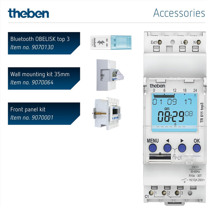 Theben 6110130 TR 611 top3 - Digitale 1-Kanal Zeitschaltuhr mit externem Eingang und App-Programmier