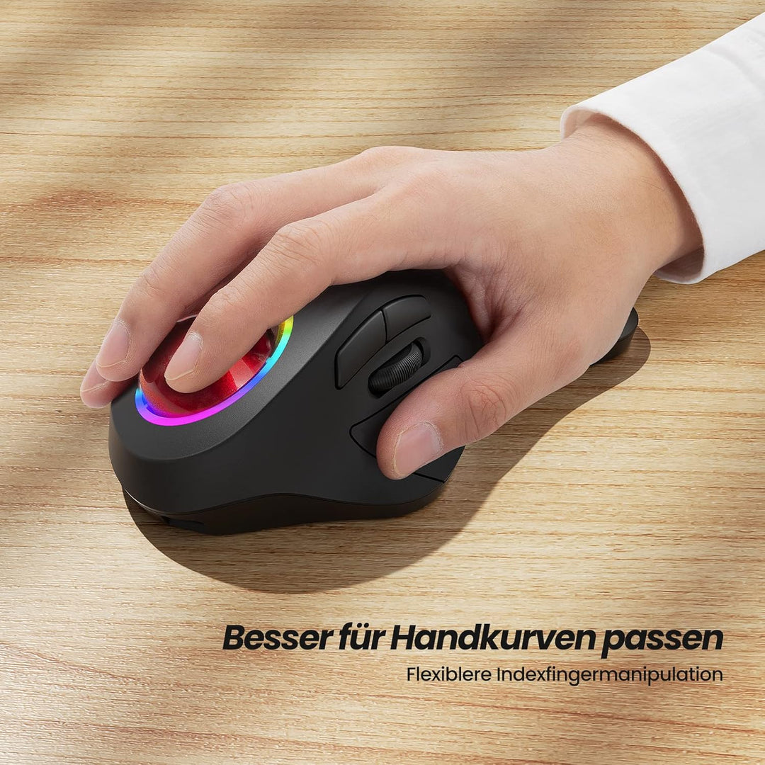 Nulea M505B Mouse Kabellose Trackball-Maus, wiederaufladbare ergonomische RGB-Rollerball-Maus, einfa