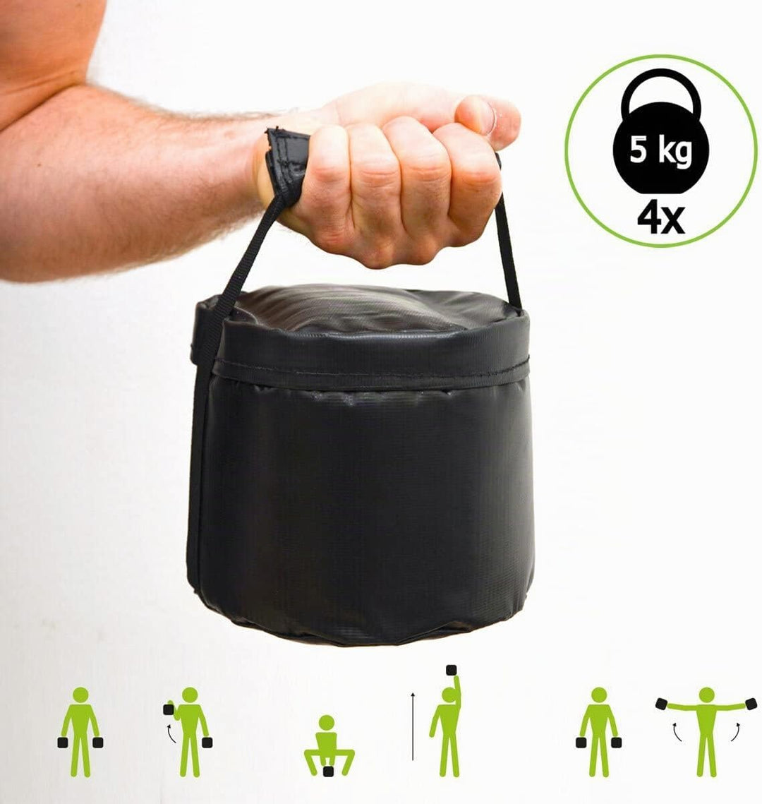 eyepower 20kg Profi Power Bag + 4 Wasserdichte Kettlebell Gewichte mit Eisensand - Besser als Geräte