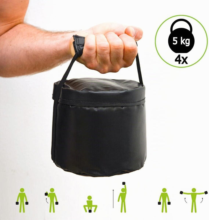 eyepower 20kg Profi Power Bag + 4 Wasserdichte Kettlebell Gewichte mit Eisensand - Besser als Geräte