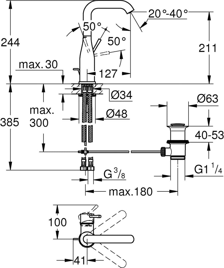 GROHE Essence - Einhand- Waschtischarmatur (wassersparend, L-Size, Einlochmontage), chrom, 32628001