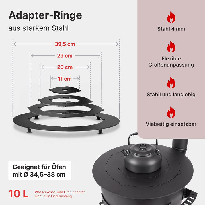4BIG.fun Adapter - Ringe für Eintopfofen 34,5-38 cm Utschak Herdplatte für Feuerkessel Anpassungspla