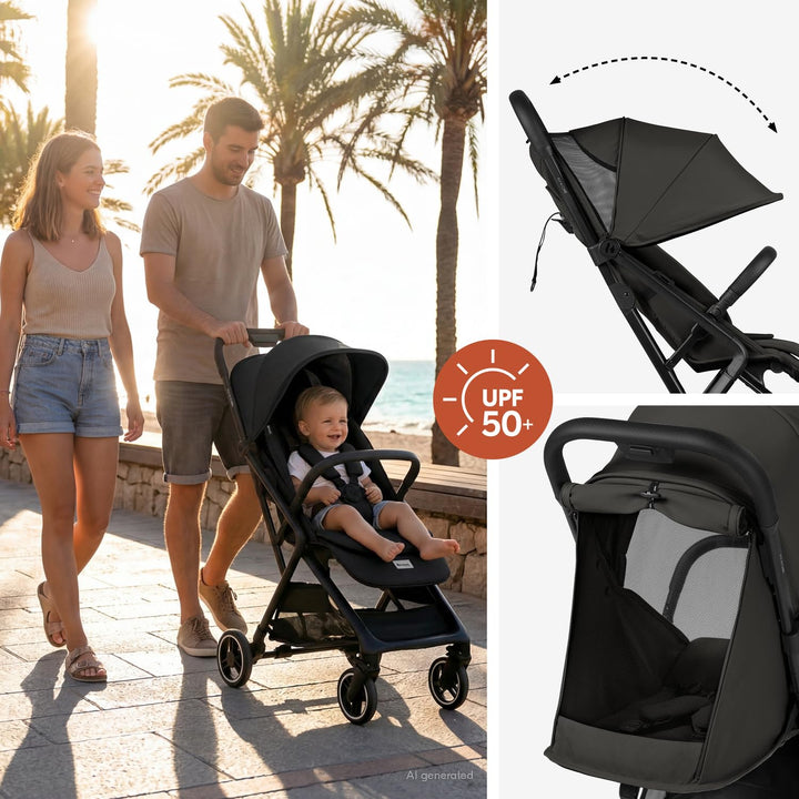 hauck All-in-One Reisebuggy Set, Flugzeug Handgepäck, Fly N Care Black | Einhändig klappbar mit Trag