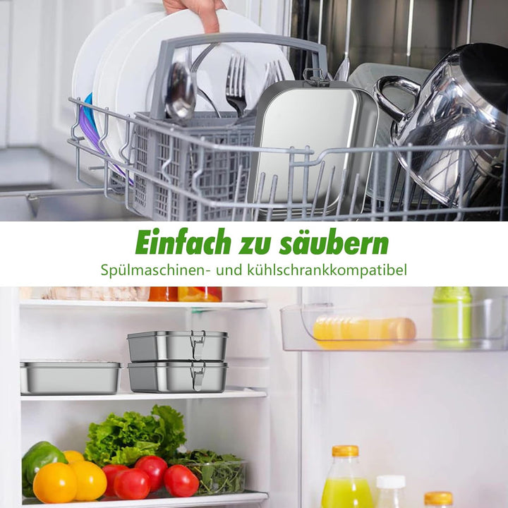 Brotdose Edelstahl mit Fächern, Lunchbox Auslaufsicher 1200ml, Brotzeitdose mit Trennwänd, Brotdosen