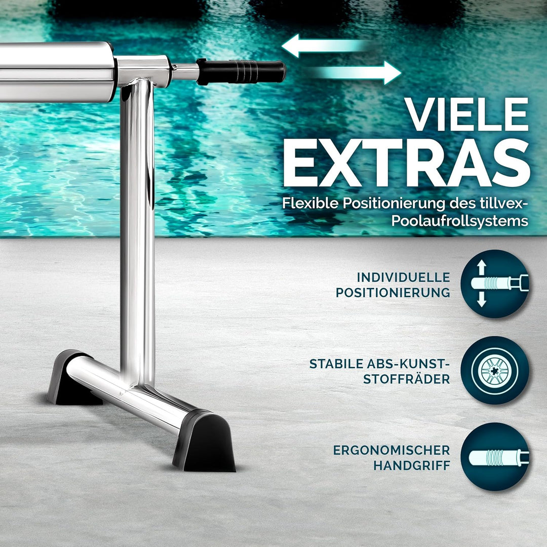 tillvex Pool Aufroller Premium 3-5,70 m mit Vollgummireifen | Aufrollsystem für Solarfolie | Aufroll