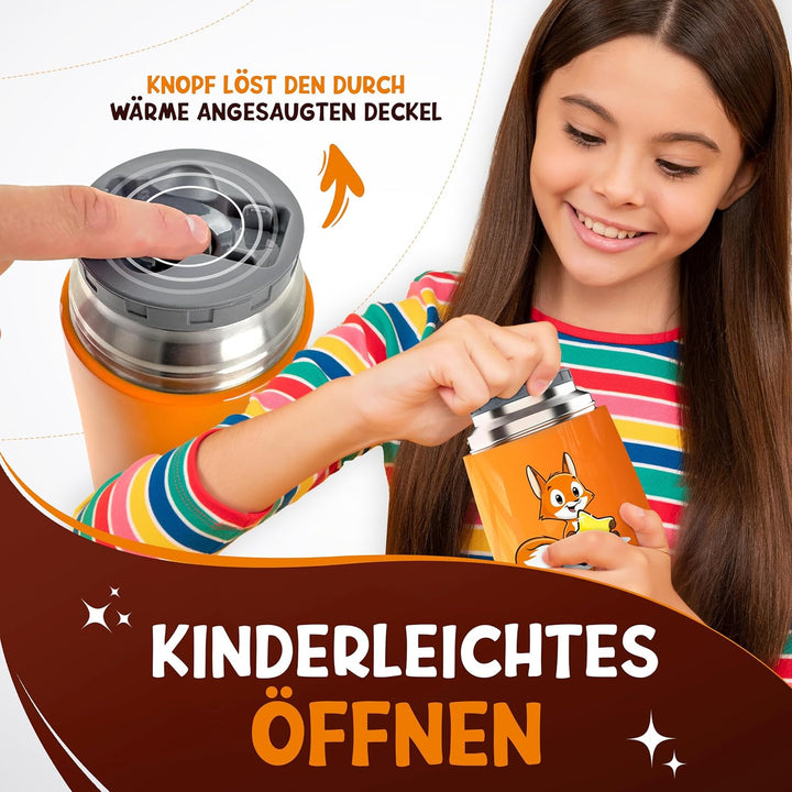 Thermobehälter für Essen Kinder – 500ml, Orange Fuchs – 100% auslaufsicher - Warmhaltebehälter Essen