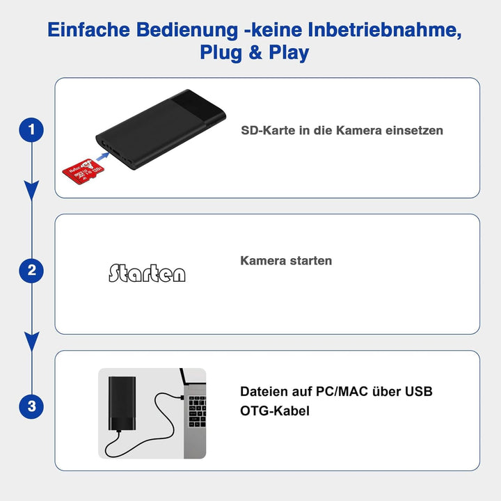 WIWACAM 2K Mini Kamera, 5000mAh Akku, Bewegungsmelder und lokale AI-Erkennung, microSD-Karte Steckpl