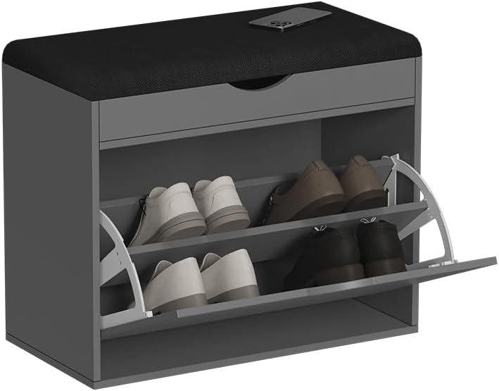 Vicco Schuhbank Schufy, Anthrazit, 60 x 51 cm mit 2 Fächern, mit gepolsterter Sitzfläche abnehmbar z
