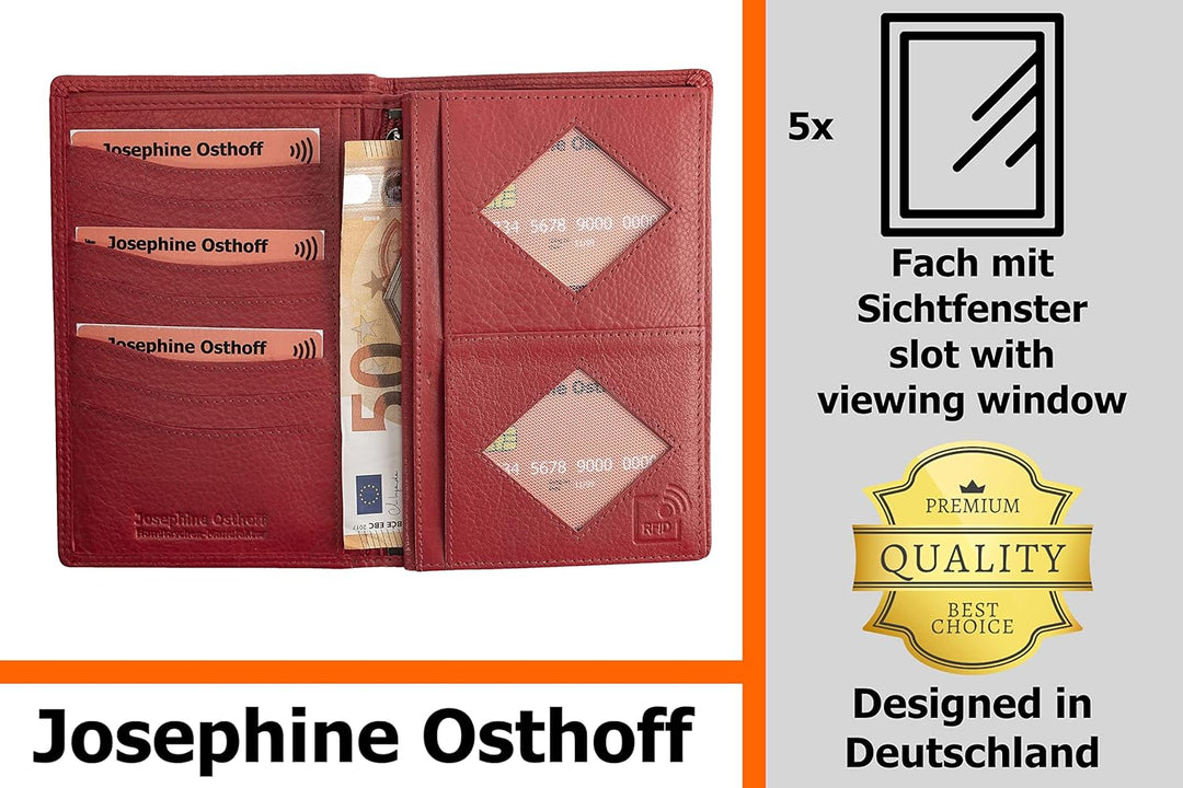 Josephine Osthoff Brieftasche Herren Leder Ausweisetui Reisepasshülle Hochformat Ausweishülle Damen
