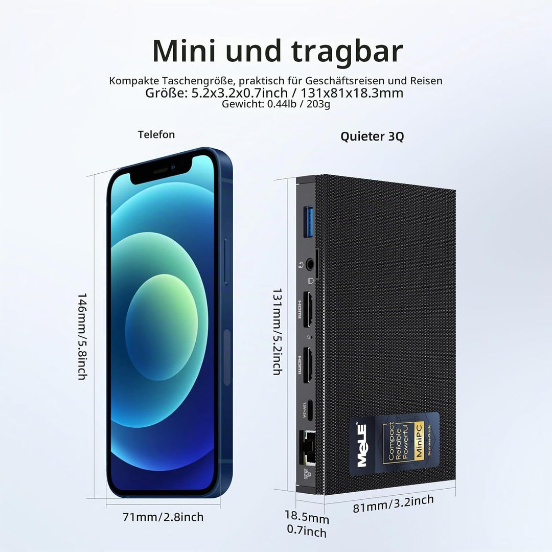 MeLE Quieter3Q Lüfterloser Mini PC Windows 11 Pro Celeron N5105 8GB 256GB, Portable Desktop HDMI Wif