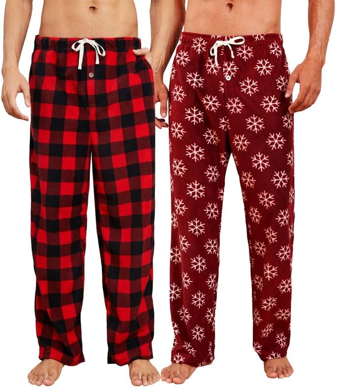 U2SKIIN Pyjamahose Herren lang kariert Schlafhose Schlafanzughosen für Herren Fleece Pyjama Hosen Na