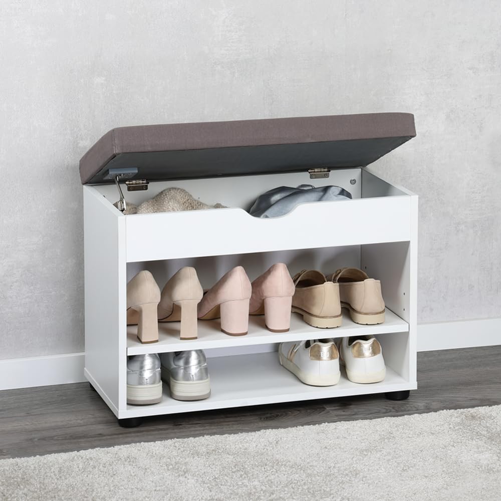 Kesper | Schuhschrank mit Sitzkissen, Material: Faserplatte, Masse: B60 x H45 cm x L30 cm, Farbe: We