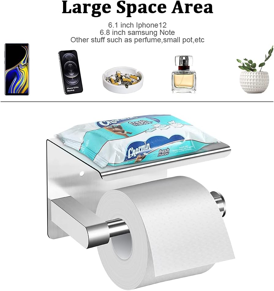 Toilettenpapierhalter Ohne Bohren mit Ablage, ASOFTY Selbstklebend Klopapierhalter Gebürstet Edelsta