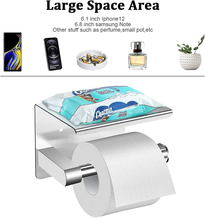 Toilettenpapierhalter Ohne Bohren mit Ablage, ASOFTY Selbstklebend Klopapierhalter Gebürstet Edelsta