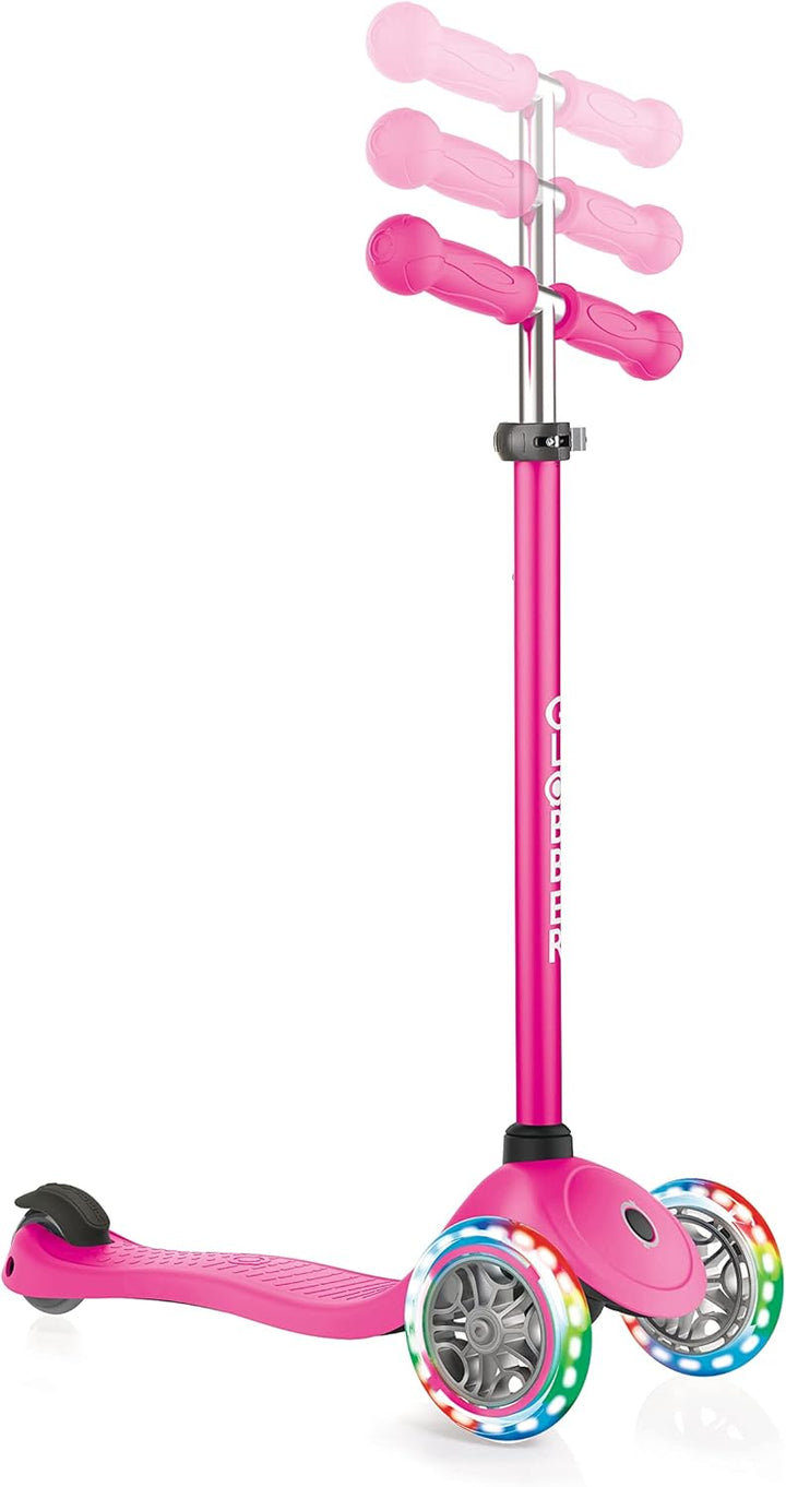 Globber Primo Lights – Tretroller Kinder, 120/80 mm, ABEC 5, 3-rädrig, höhenverstellbar, LED-Leuchtr