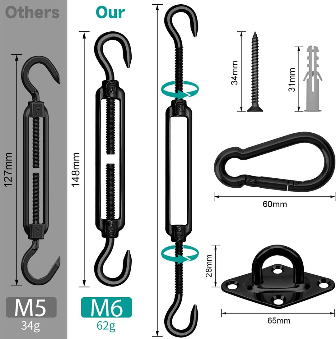 Morzejar Robustes Sonnensegel-Befestigungsset Edelstahl Hardware-Kit für Dreieck und Quadrat Rechtec