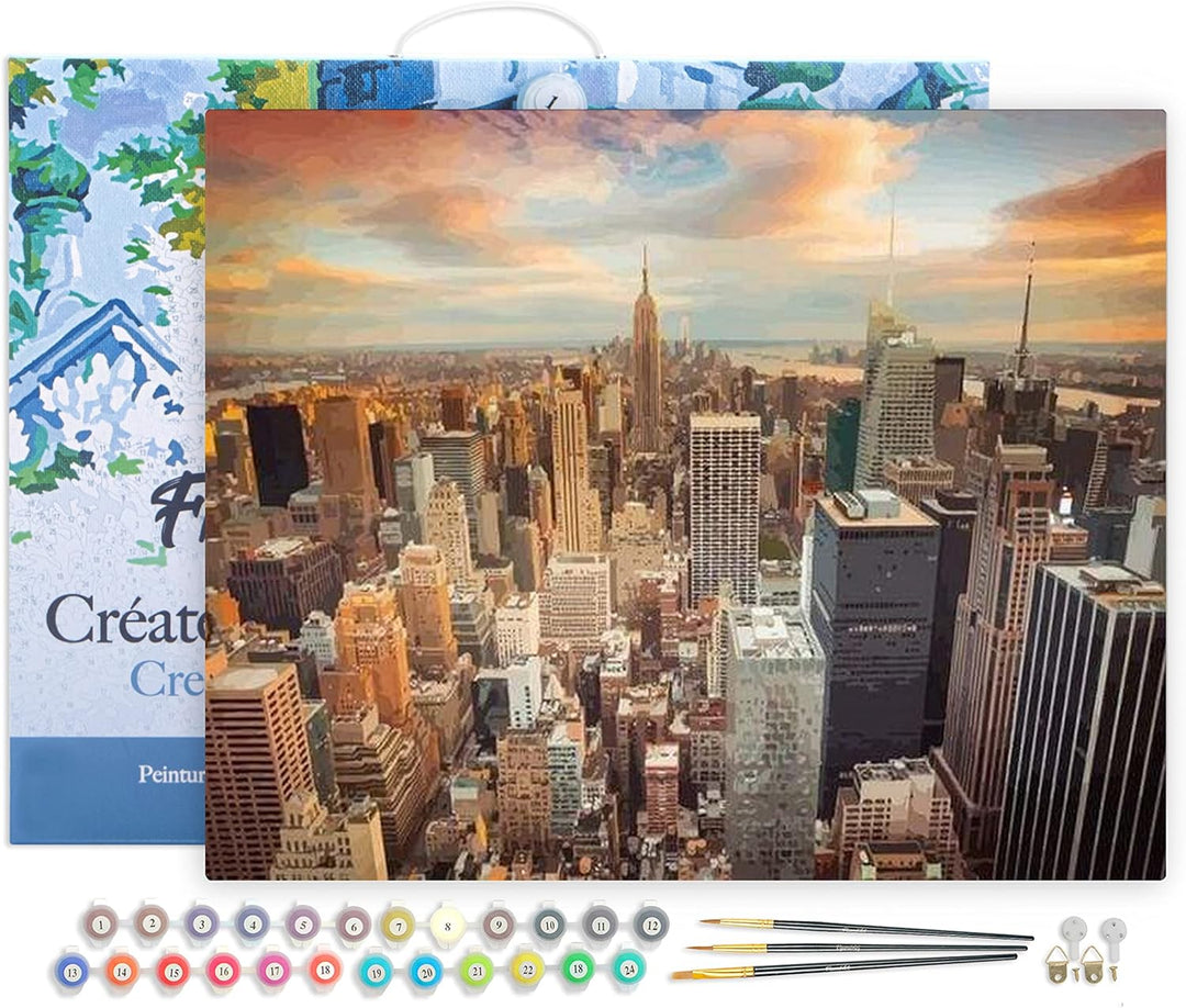 Figured'Art Malen Nach Zahlen Erwachsene Mit Rahmen Sonnenuntergang über New York - Paint by Numbers
