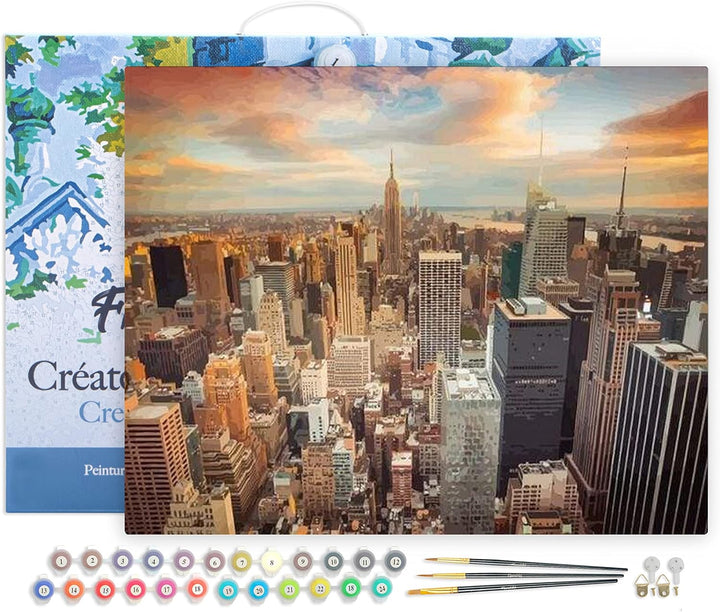 Figured'Art Malen Nach Zahlen Erwachsene Mit Rahmen Sonnenuntergang über New York - Paint by Numbers