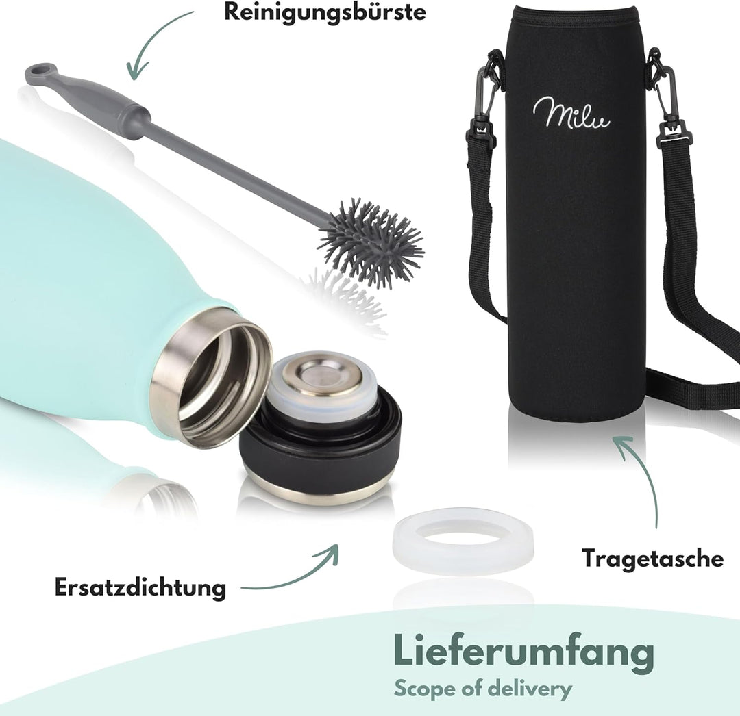 Milu Thermoflasche 350ml 500ml 750ml 1L 1,5L Isolierte Edelstahl Trinkflasche, Thermoskanne Auslaufs