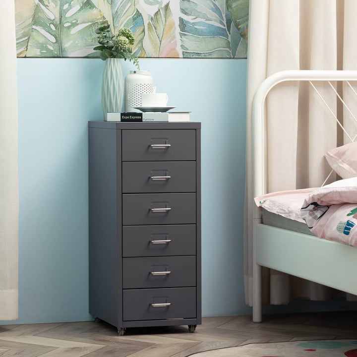 HollyHOME Mobiler Aktenschrank mit 6 Schubladen, rollender Aktenorganisator, Aufbewahrungsschrank au