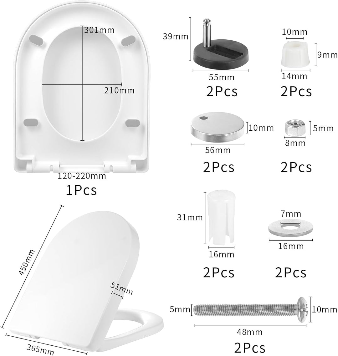 Kinsinder D Form Toilettendeckel, WC Sitz mit Absenkautomatik, Toilettensitz Klodeckel Klobrille mit