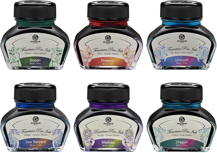 Octopus Fluids Füllhaltertinte Sheen mit Konverter, Unicorn, Blau, 30 ml Unicorn 30 ml, Unicorn 30 m