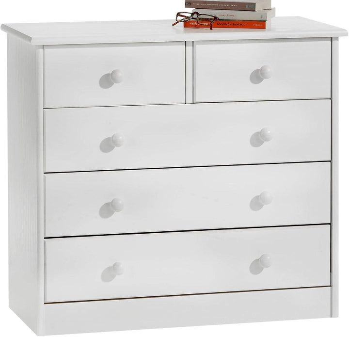 IDIMEX Kommode, schöne Anrichte mit 5 Schubladen, praktisches Sideboard aus massiver Kiefer in weiss