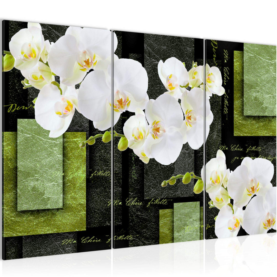 Runa Art Wandbilder Blumen Orchidee Bild XXL Wohnzimmer Schlafzimmer Grün Abstrakt 120 x 80 cm 3 Tei
