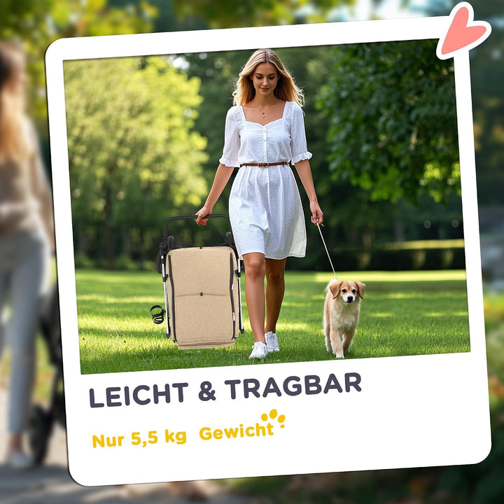 PawHut Hundewagen leicht Hundebuggy aus Aluminium klappbar für Hunde &amp; Katzen Katzenbuggy mit Kissen