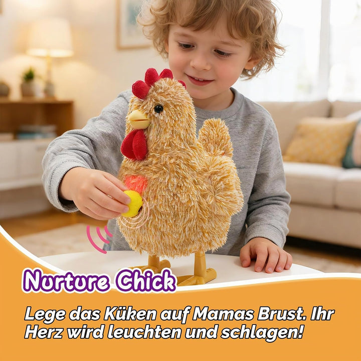 YH YUHUNG Interaktives Mama-Huhn Plüschspielzeug, Geht Singt und Legt Eier, Elektronisches Bauernhof