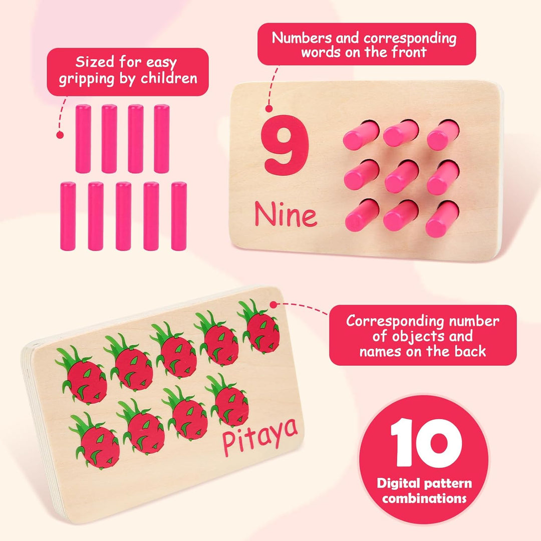 Hölzerne Zählung Zahlen Peg Board für Kinder, Montessori Mathe Spielzeug für Kleinkinder, Mathe Mani