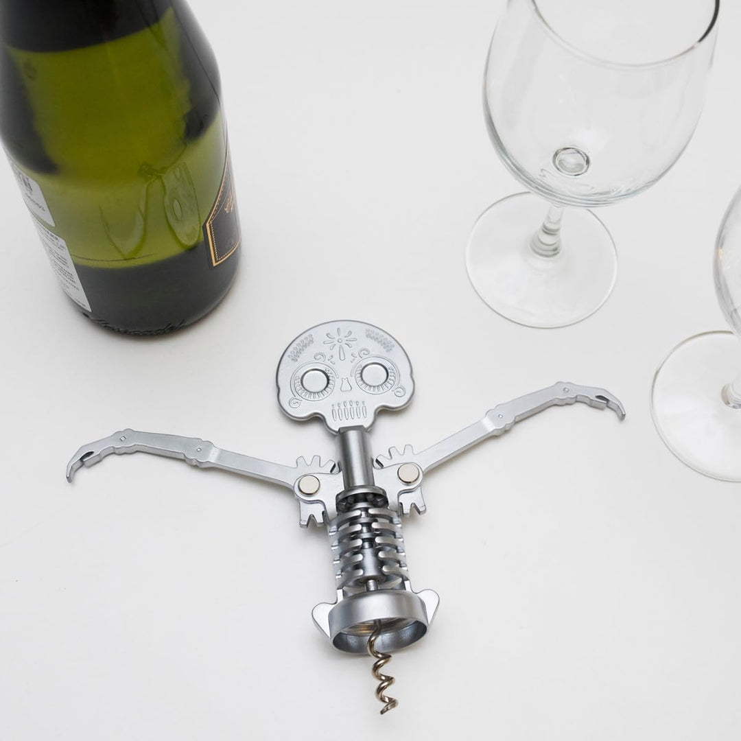 Kikkerland Zinc Alloy Steel Day of The Dead Corkscrew, Grey Tag der Toten, Tag der Toten