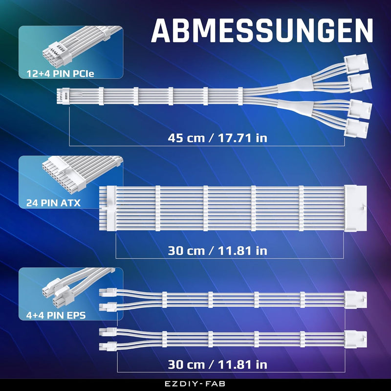 EZDIY-FAB PCIE 5.0 12VHPWR Sleeved Cable Kit, 16AWG Stromversorgungskabel Verlängerung, 24PIN-ATX/(4