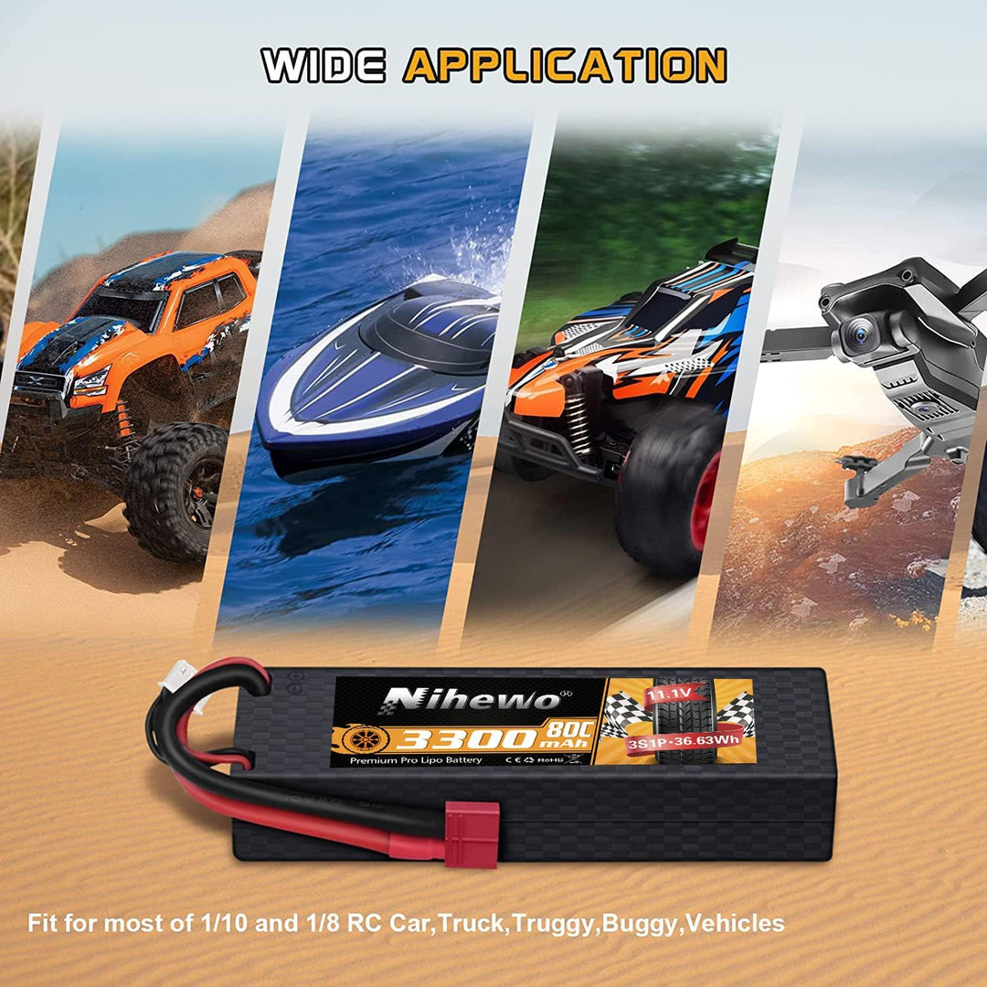 3S LiPo Akku 11,1 V RC Lipo Akkus 3300mAh 80C Hartschalenkoffer mit Deans T Stecker Kompatibel mit L