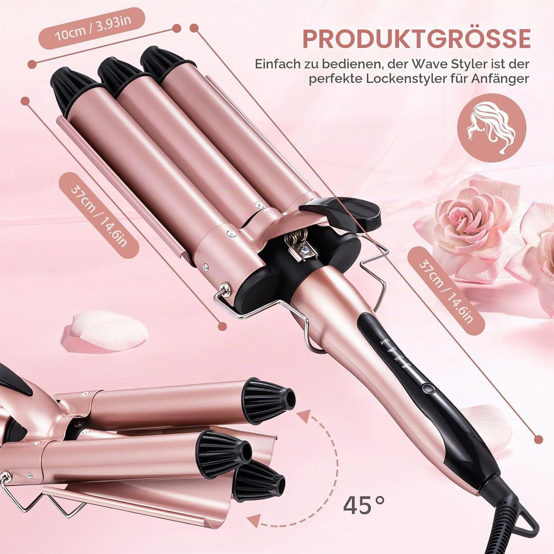 Lockenstab 3 Fässer, Welleneisen 25mm für Haare, Temperatur Lockenwickler mit Welleneisen Keramikbes